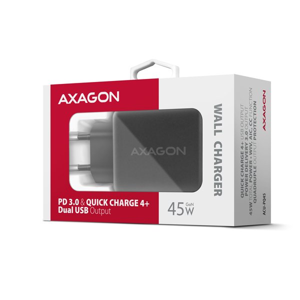 AXAGON ACU-PQ45 GaN nabíječka do sítě 45W, 2x port (USB-A + USB-C), PD3.0/ PPS/ QC4+/ SFC 2.0/ AFC/ Apple - obrázek č. 9
