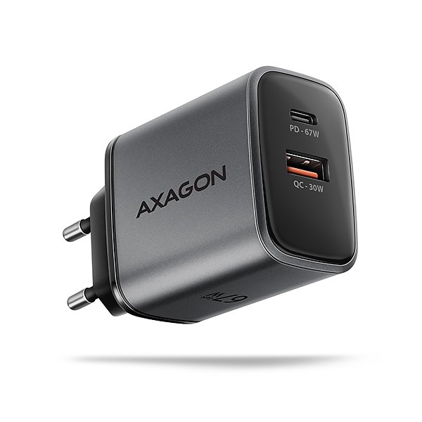 AXAGON ACU-PQ67 GaN nabíječka do sítě 67W, USB-A + USB-C, PD3.0 / PPS / QC4+ / SFC2.0 / Apple - obrázek produktu