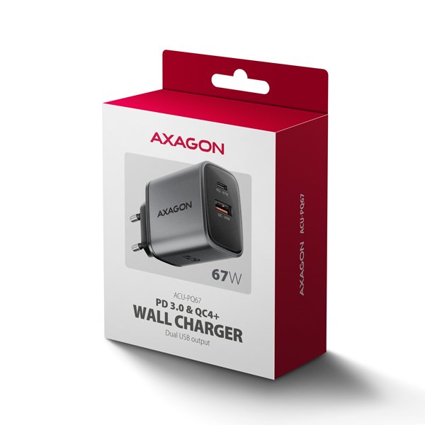 AXAGON ACU-PQ67 GaN nabíječka do sítě 67W, USB-A + USB-C, PD3.0 / PPS / QC4+ / SFC2.0 / Apple - obrázek č. 9