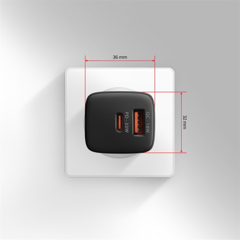 AXAGON ACU-PQ33, GaN nabíječka do sítě 33W, USB-A + USB-C, PD3.0 / PPS / QC4+ / SFC2.0 / Apple, černá - obrázek č. 10