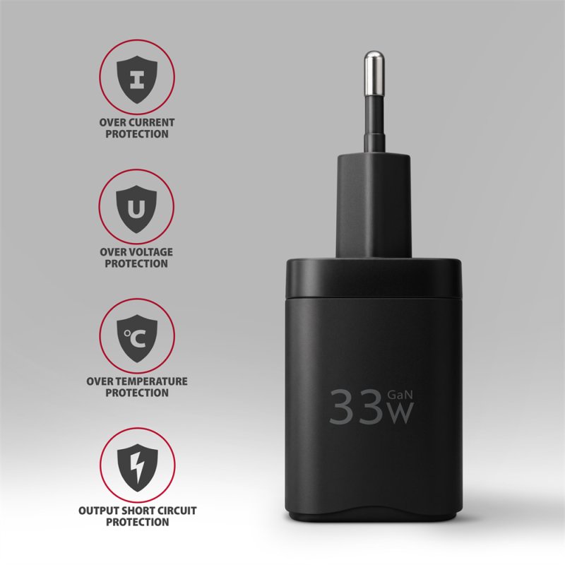 AXAGON ACU-PQ33, GaN nabíječka do sítě 33W, USB-A + USB-C, PD3.0 / PPS / QC4+ / SFC2.0 / Apple, černá - obrázek č. 6