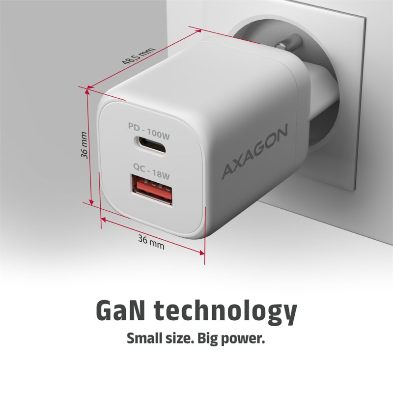 AXAGON ACU-PQ100W, GaN nabíječka do sítě 100W, USB-A + USB-C, PD3.0 / PPS / QC4+ / SFC2.0 / Apple, bílá - obrázek č. 12