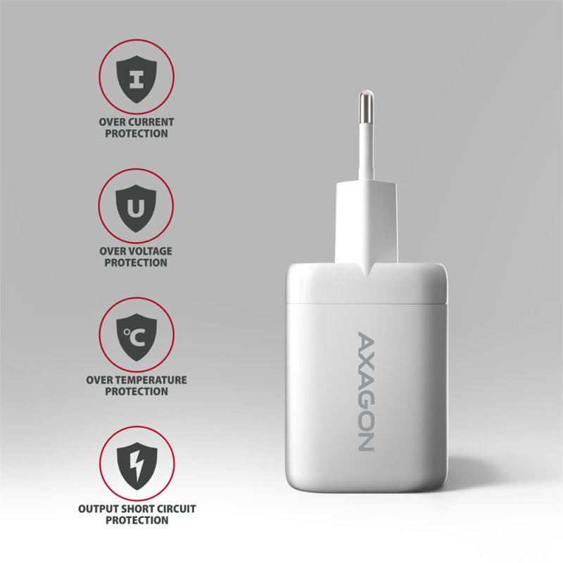 AXAGON ACU-PQ100W, GaN nabíječka do sítě 100W, USB-A + USB-C, PD3.0 / PPS / QC4+ / SFC2.0 / Apple, bílá - obrázek č. 8
