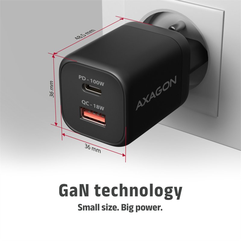 AXAGON ACU-PQ100, GaN nabíječka do sítě 100W, USB-A + USB-C, PD3.0 / PPS / QC4+ / SFC2.0 / Apple, černá - obrázek č. 12