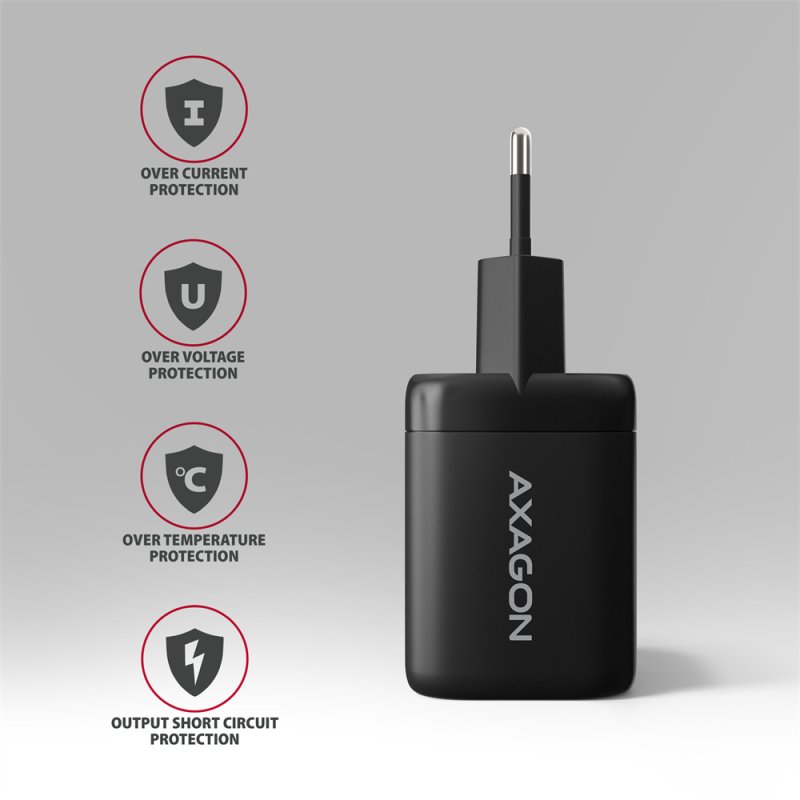 AXAGON ACU-PQ100, GaN nabíječka do sítě 100W, USB-A + USB-C, PD3.0 / PPS / QC4+ / SFC2.0 / Apple, černá - obrázek č. 8
