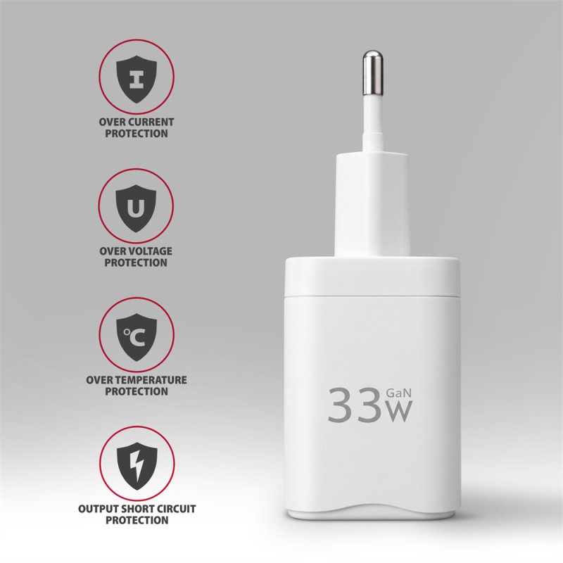 AXAGON ACU-PQ33W, GaN nabíječka do sítě 33W, USB-A + USB-C, PD3.0 / PPS / QC4+ / SFC2.0 / Apple, bílá - obrázek č. 6