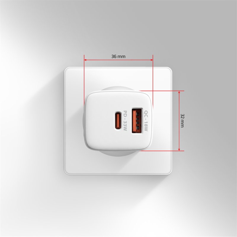 AXAGON ACU-PQ33W, GaN nabíječka do sítě 33W, USB-A + USB-C, PD3.0 / PPS / QC4+ / SFC2.0 / Apple, bílá - obrázek č. 10