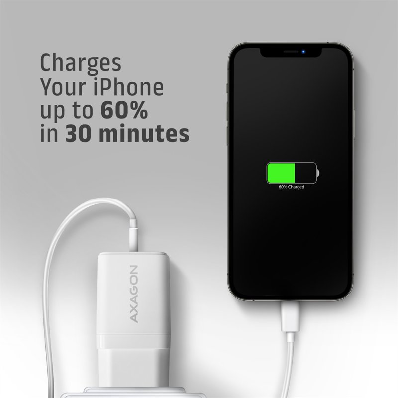 AXAGON ACU-PQ33W, GaN nabíječka do sítě 33W, USB-A + USB-C, PD3.0 / PPS / QC4+ / SFC2.0 / Apple, bílá - obrázek č. 8