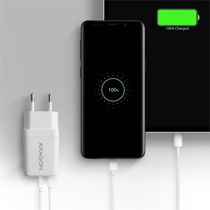 AXAGON ACU-PQ33W, GaN nabíječka do sítě 33W, USB-A + USB-C, PD3.0 / PPS / QC4+ / SFC2.0 / Apple, bílá - obrázek č. 7