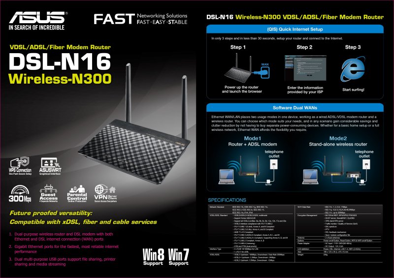 ASUS DSL-N16 ADSL/ VDSL 4x10/ 100 N300 router - obrázek č. 3
