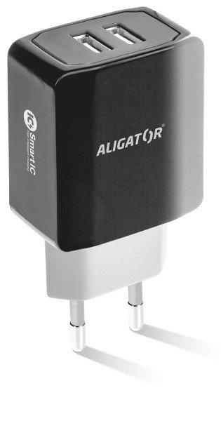 Chytrá síťová nabíječka ALIGATOR 3.4A, 2xUSB, smart IC, černá, kabel pro iPhone/ iPad 2A - obrázek č. 3