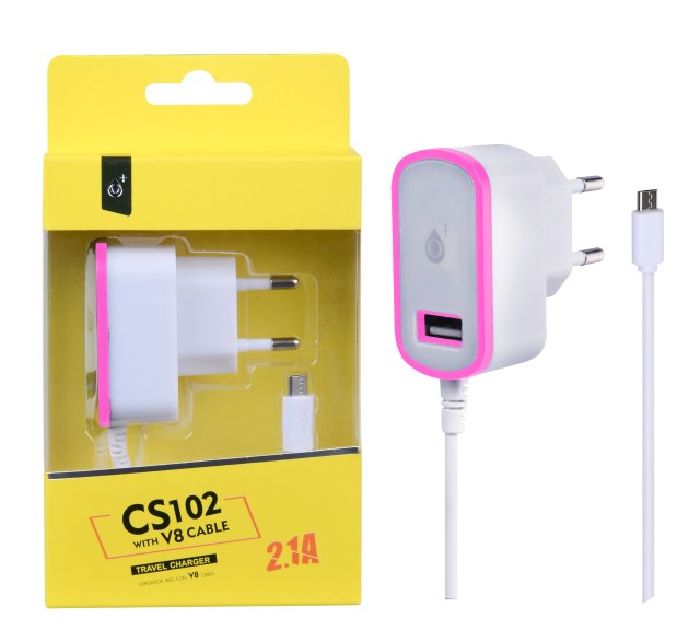 Nabíječka PLUS MicroUSB s USB výstupem 5V/ 2,1A, růžová - obrázek produktu
