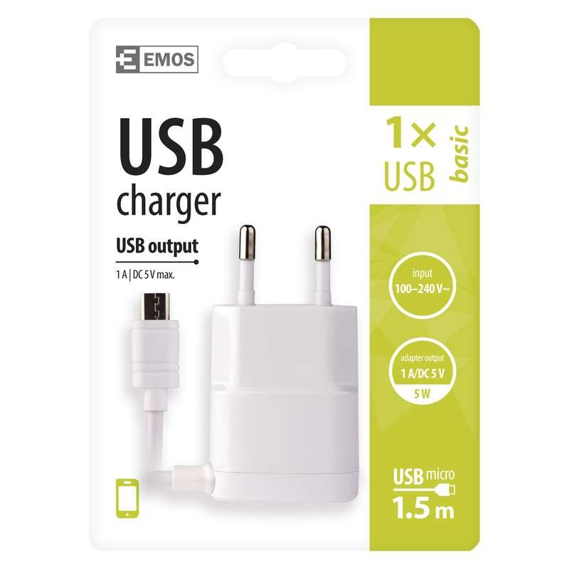 USB napájecí adaptér s kabelem (micro USB) - obrázek produktu