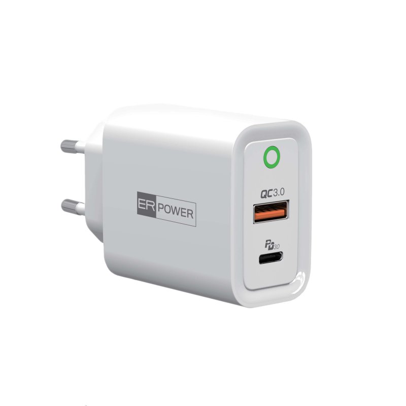 ER POWER 30W PD USB-C/ USB-A EU síťový adaptér,bílý - obrázek produktu