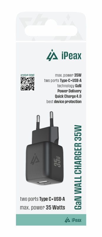 GaN SÍŤOVÁ NABÍJEČKA 35W (USB-C + USB-A) ČERNÁ - obrázek produktu