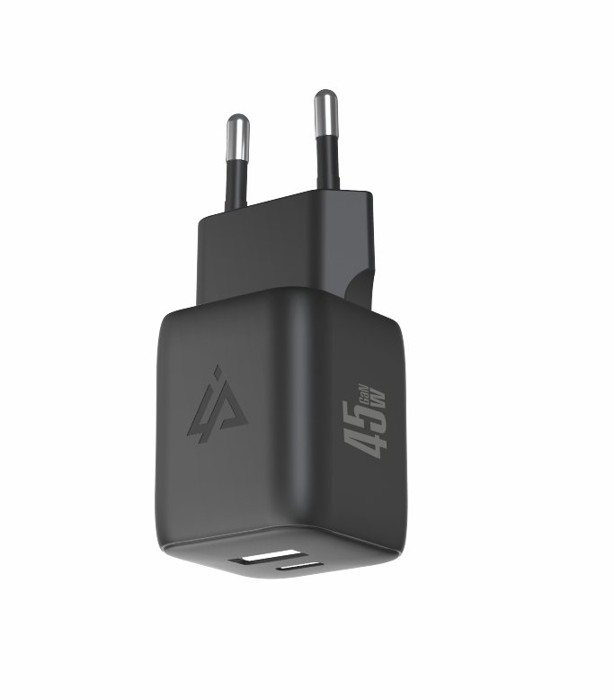 GaN SÍŤOVÁ NABÍJEČKA 45W (USB-C + USB-A) ČERNÁ - obrázek č. 1