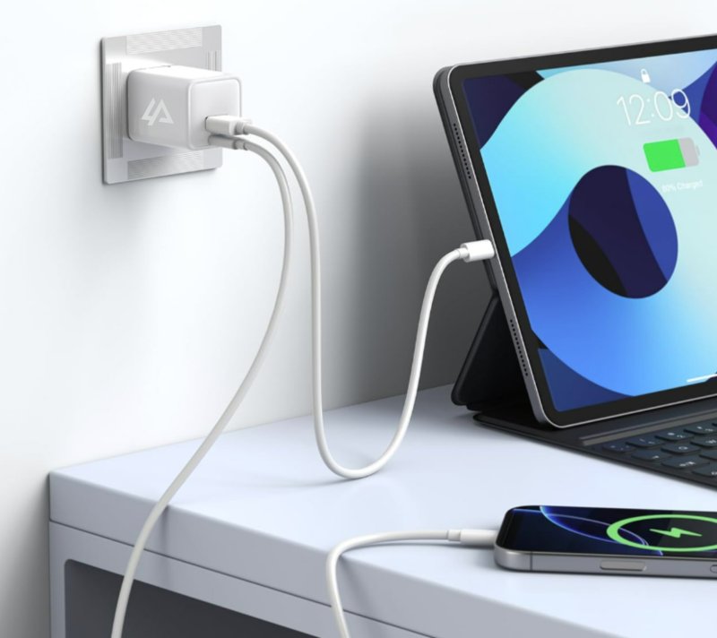 GaN SÍŤOVÁ NABÍJEČKA 20W (USB-C + USB-A) BÍLÁ - obrázek č. 2