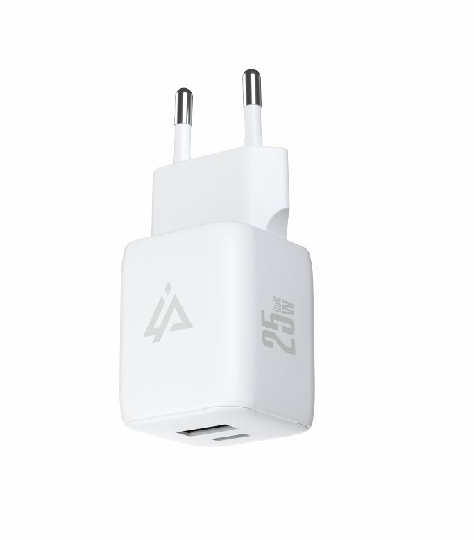 GaN SÍŤOVÁ NABÍJEČKA 25W (USB-C + USB-A) BÍLÁ - obrázek č. 1