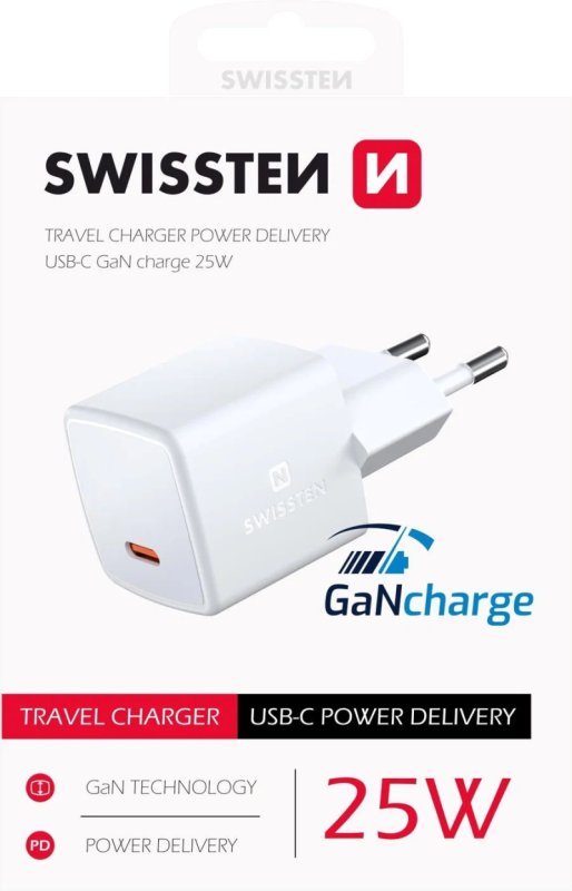 SWISSTEN MINI SÍŤOVÝ ADAPTÉR GaN USB-C 25W POWER D - obrázek č. 1