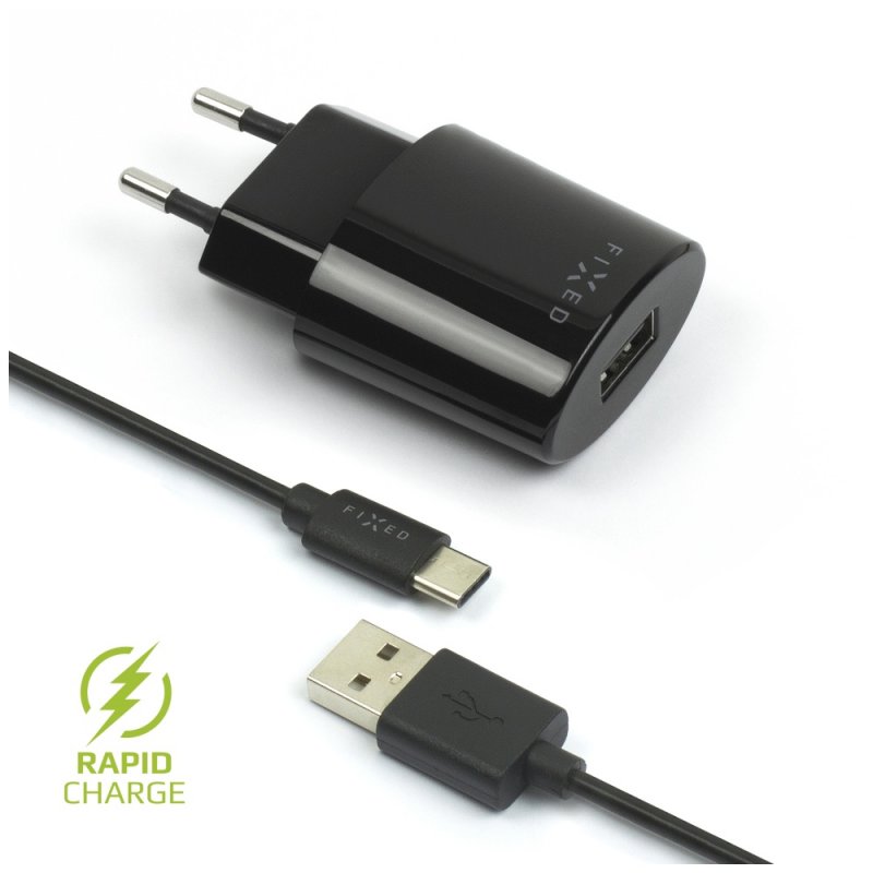 Síťová nabíječka FIXED, USB-C, 2,4A, černá - obrázek produktu