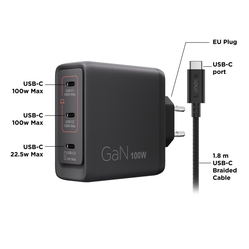 Lenovo Multi-port USB-C 100W GaN Charger - obrázek č. 10