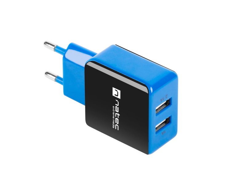 Universální nabíječka Natec 2,1A, 2x USB, černo-modrá - obrázek produktu