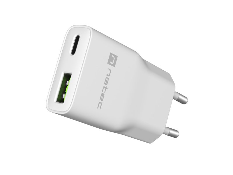 Univerzální USB nabíječka Natec RIBERA GaN SLIM, 20 W, 1X USB-A + 1X USB-C, Bílá - obrázek č. 2