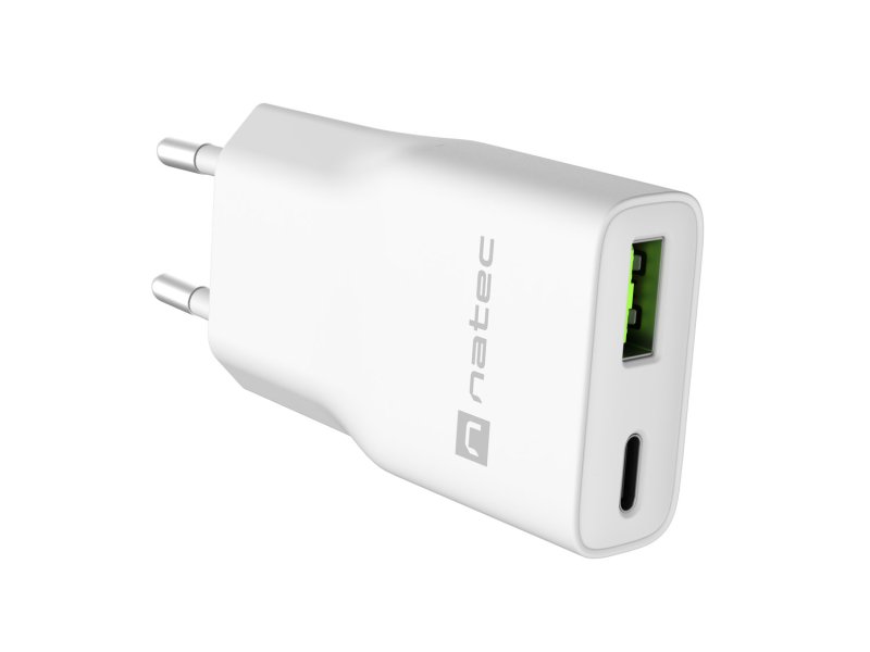 Univerzální USB nabíječka Natec RIBERA GaN SLIM, 20 W, 1X USB-A + 1X USB-C, Bílá - obrázek č. 1