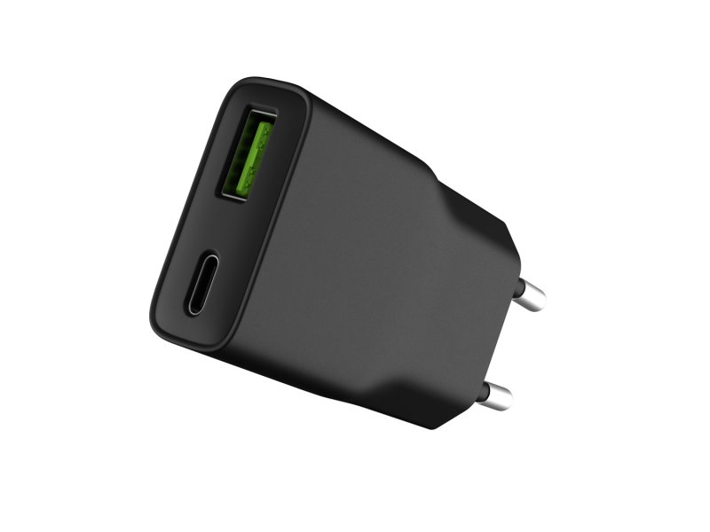 Univerzální USB nabíječka Natec RIBERA GaN SLIM, 20 W, 1X USB-A + 1X USB-C, Černá - obrázek č. 2