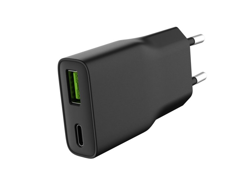 Univerzální USB nabíječka Natec RIBERA GaN SLIM, 20 W, 1X USB-A + 1X USB-C, Černá - obrázek produktu