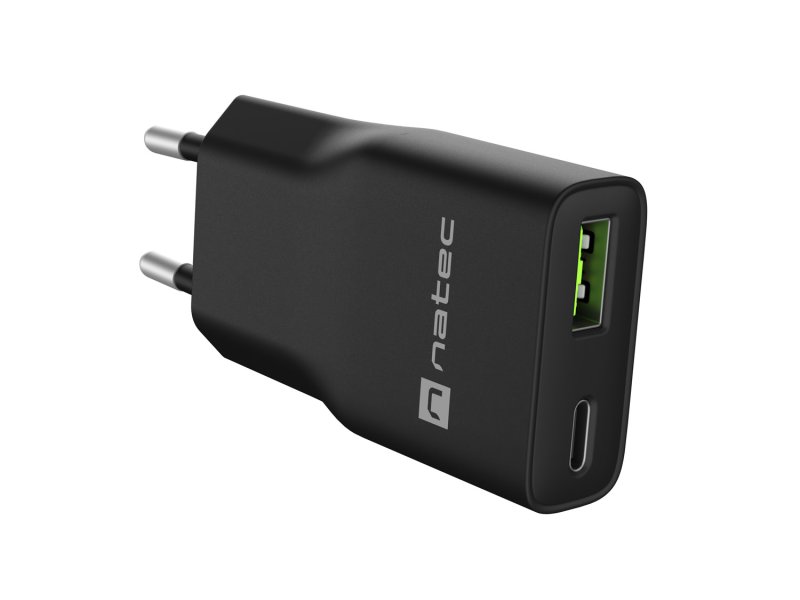 Univerzální USB nabíječka Natec RIBERA GaN SLIM, 20 W, 1X USB-A + 1X USB-C, Černá - obrázek č. 1