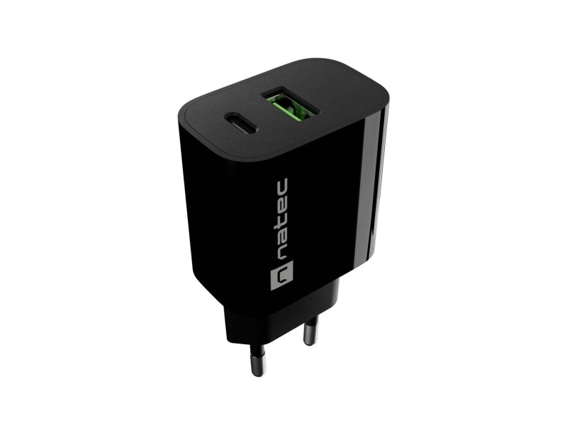 Univerzální nabíječka Natec RIBERA 20 W, 1X USB-A + 1X USB-C, černá - obrázek produktu