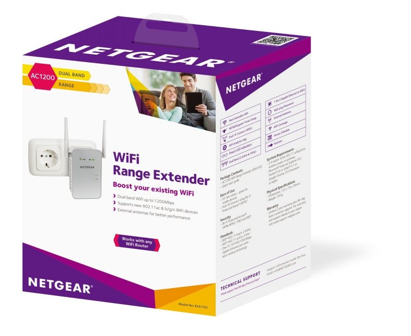 NETGEAR 802.11ac, Dual Band WiFi Extender, Gigabit, Wall-plug, External Antennas, EX6150 - obrázek č. 5