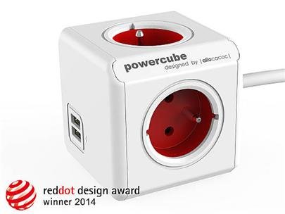 Zásuvka prodluž. PowerCube EXTENDED USB, Red, 4 rozbočka, 2x USB, kabel 1,5m - obrázek produktu