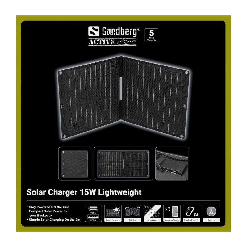 Sandberg Solar Charger 15W Lightweight, skládací solární nabíječka, černá - obrázek č. 1