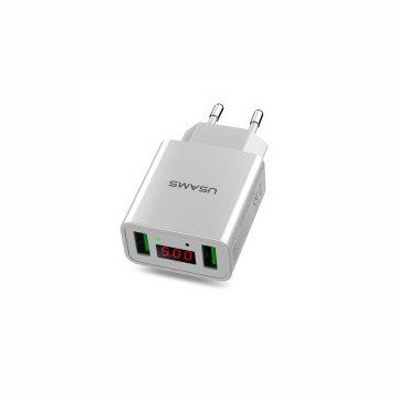 USAMS CC040 Dual USB LED Display Cestovní Dobíječ White - obrázek produktu
