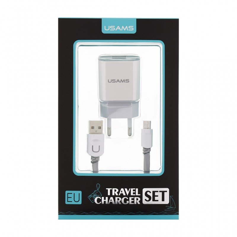 USAMS Dual 2.4A USB Cestovní Dobíječ + U-Trans microUSB Kabel White/ Grey - obrázek produktu