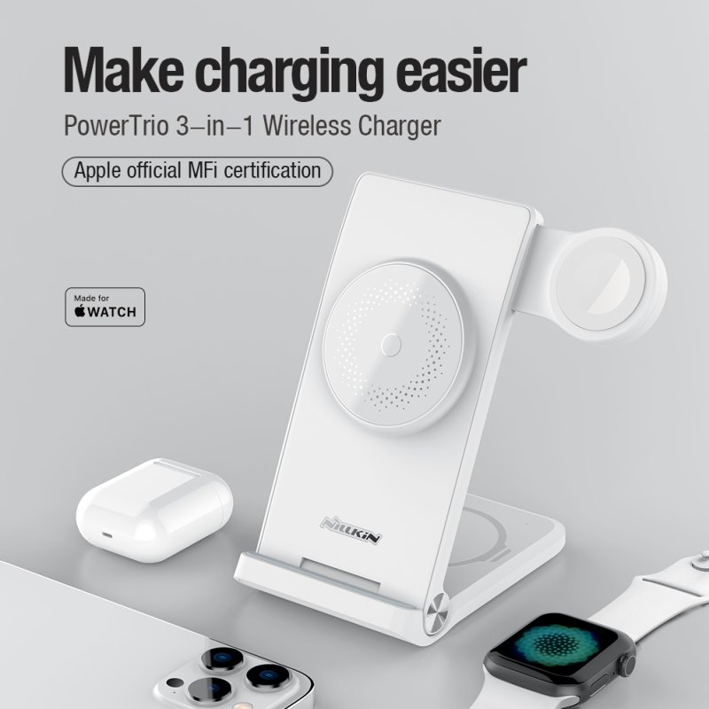 Nillkin PowerTrio 3v1 Bezdrátová Nabíječka MagSafe pro Apple Watch White (MFI) - obrázek č. 6
