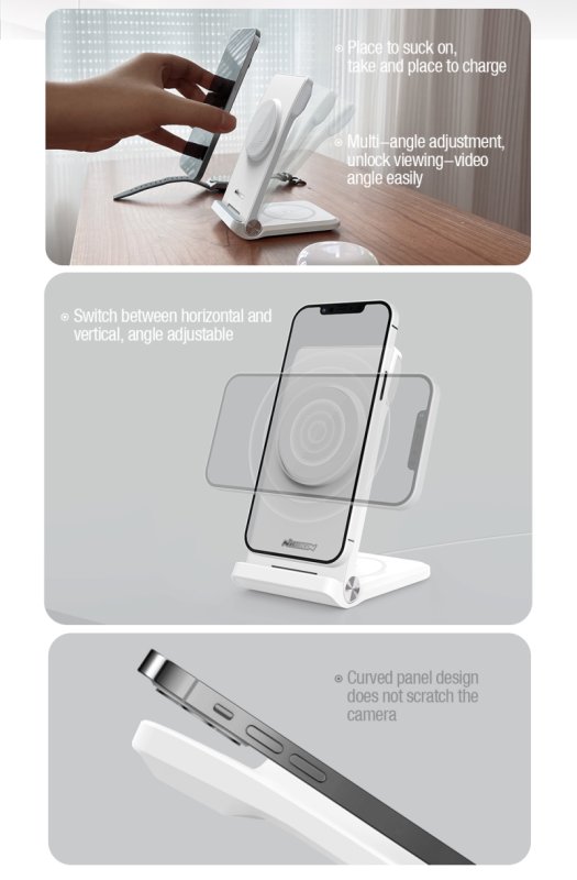 Nillkin PowerTrio 3v1 Bezdrátová Nabíječka MagSafe pro Apple Watch White (MFI) - obrázek č. 4