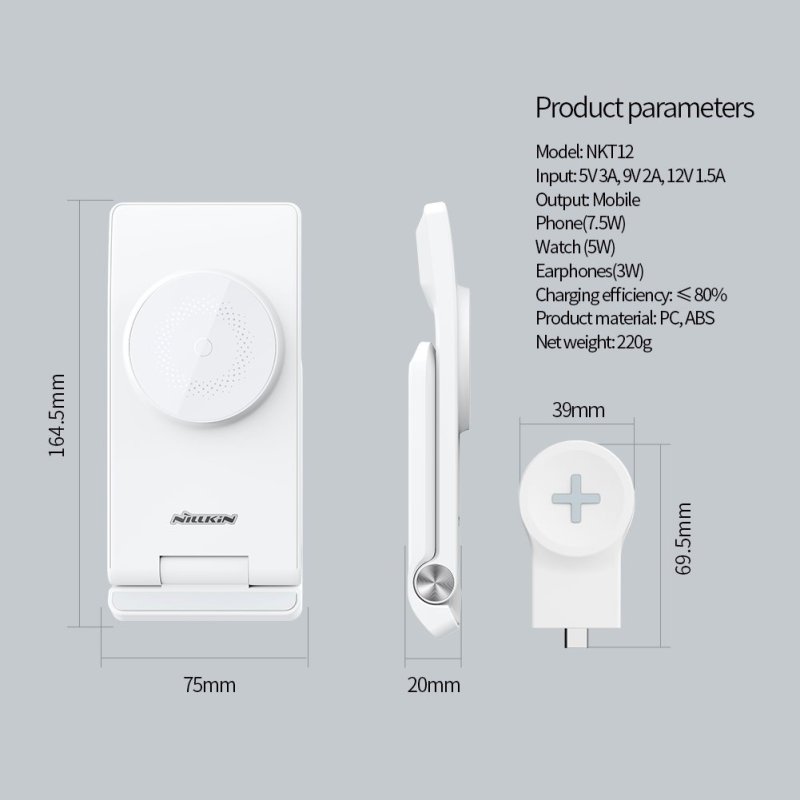 Nillkin PowerTrio 3v1 Bezdrátová Nabíječka MagSafe pro Samsung Watch White - obrázek č. 1