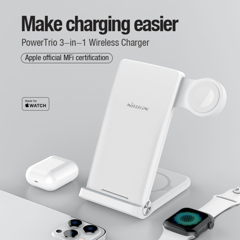 Nillkin PowerTrio 3v1 Bezdrátová Nabíječka pro Apple Watch White (MFI) - obrázek č. 1