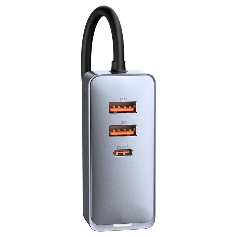 Baseus CCBT-A0G Rychlá Nabíječka do Auta s Prodlužovacím Kabelem 120W 2x USB + 2x USB-C Gray - obrázek č. 3