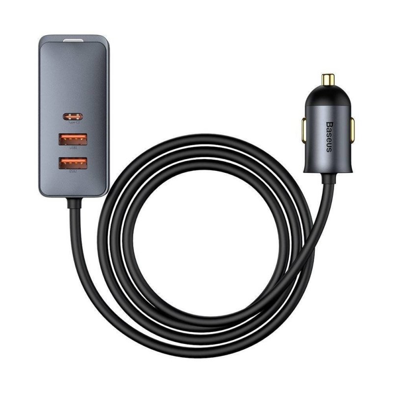 Baseus CCBT-A0G Rychlá Nabíječka do Auta s Prodlužovacím Kabelem 120W 2x USB + 2x USB-C Gray - obrázek č. 2