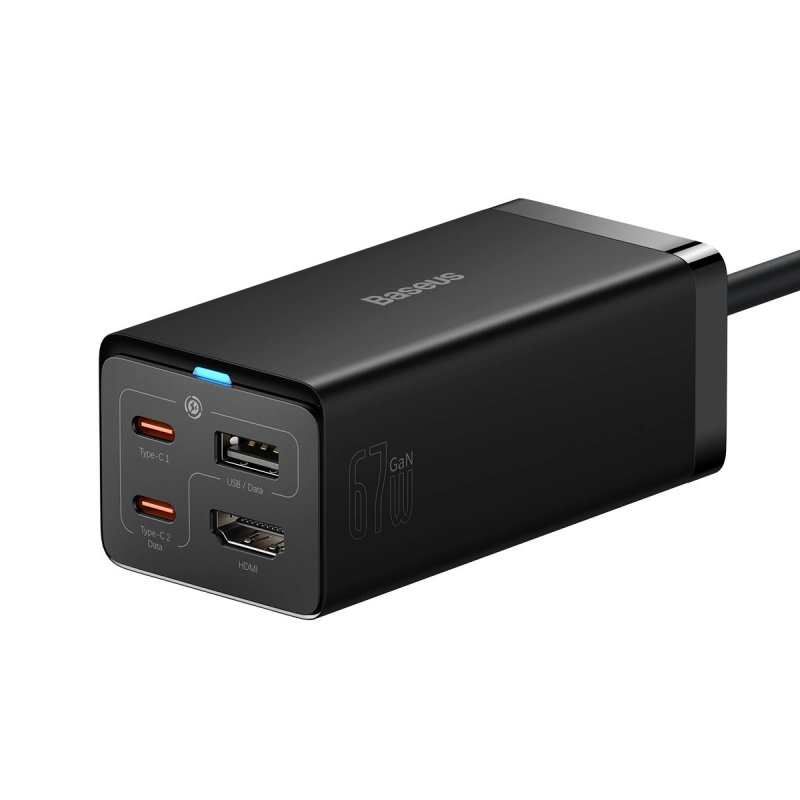 Baseus Nabíječka do sítě GaN5 Pro 2x USB-C/ USB-A/ HDMI 67W kabel 1.5m/ USB-C kabel 1m černá - obrázek produktu