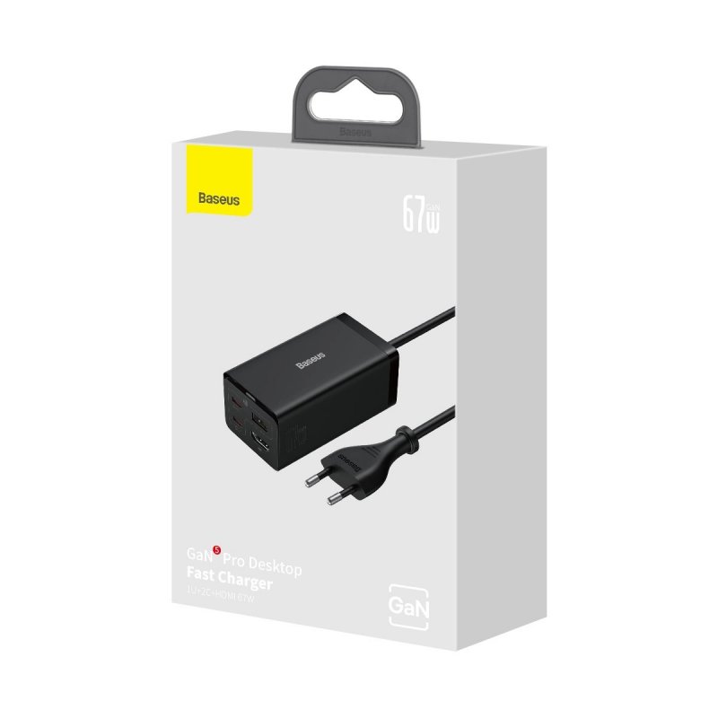 Baseus Nabíječka do sítě GaN5 Pro 2x USB-C/ USB-A/ HDMI 67W kabel 1.5m/ USB-C kabel 1m černá - obrázek č. 5