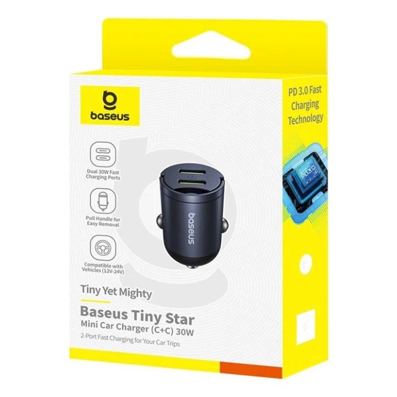 Baseus Tiny Star Mini Nabíječka do Auta USB-C / USB-C 30W Cosmic Black - obrázek č. 1