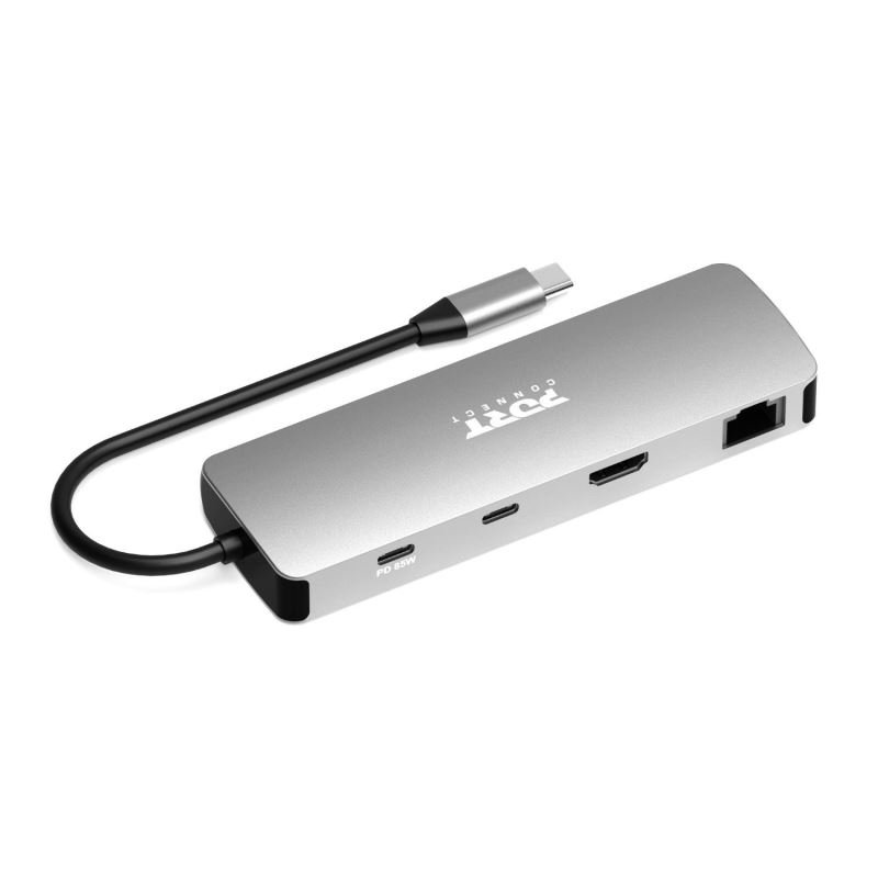 PORT CONNECT USB-C 1× 4K dokovací stanice, 9v1, hliníková konstrukce, 85W PD, stříbrná - obrázek č. 1