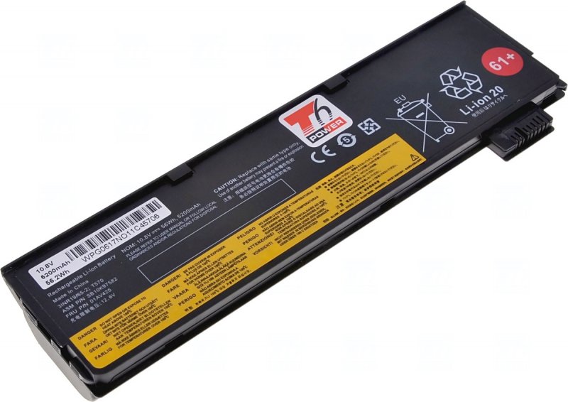 Baterie T6 Power pro Lenovo ThinkPad T470, T480, T570, T580, P51s, P52s, 5200mAh, 58Wh, 6cell - obrázek produktu