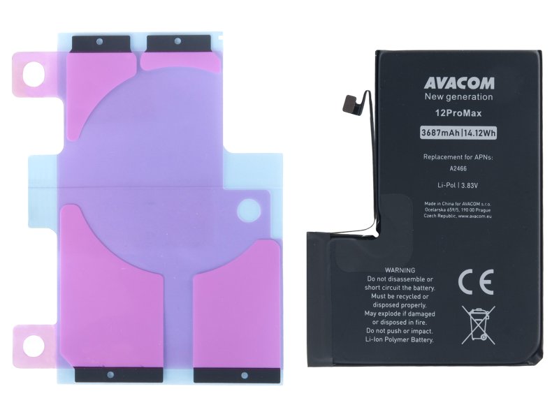 Baterie pro Apple iPhone 12 Pro Max, Li-Ion 3,83V 3687mAh (náhrada A2466) AV - obrázek produktu