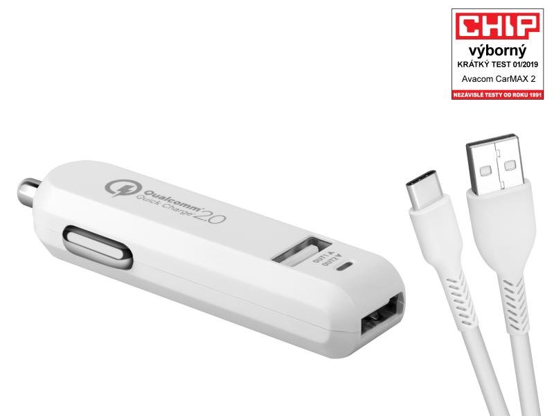 AVACOM CarMAX 2 nabíječka do auta 2x Qualcomm Quick Charge 2.0, bílá barva (USB-C kabel) - obrázek produktu